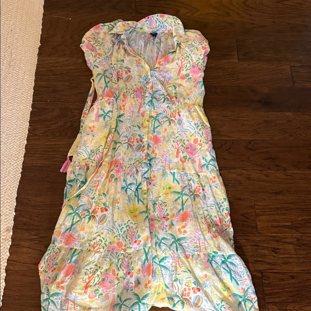 Roller Rabbit Tropical Tie-Waist Cotton Dress - Yellow Pink Green